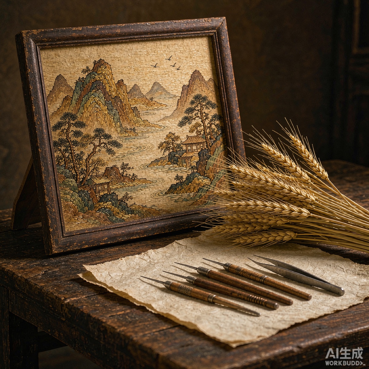 传统麦草画工具与原料